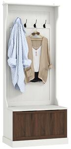 Mobile Appendiabiti 3 in 1 71,5x39,5x170 cm con 4 Ganci e Panca Contenitore in Legno Bianco