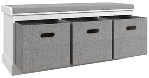 Panca Scarpiera 105x35x47 cm 3 Ceste e Seduta Imbottita in Legno Bianco e Grigio