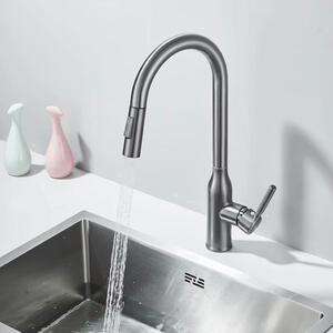 Miscelatore da cucina – Rubinetto estraibile – Acqua calda e fredda – Girevole a 360° – Cartuccia in Vetroceramica – Acciaio inossidabile 304 – Monocomando – Grigio
