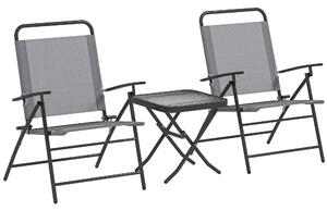 Set da Giardino 3 Pezzi Tavolo con Piano in Vetro e 2 Sedie Pieghevoli Grigio