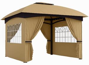 Gazebo da Giardino 335x335x285 cm Protezione UV e Tetto a 2 Livelli Beige