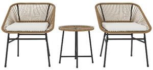 Set da Giardino 3 Pezzi 2 Sedie e Tavolino con Piano in Vetro in Rattan PE Legno Naturale Beige e Nero