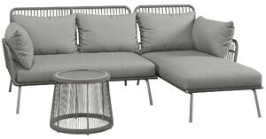 Set da Giardino 3 Pezzi in Stile Boho Divano 2 Posti Chaise Longue e Tavolino in Rattan PE Grigio Chiaro