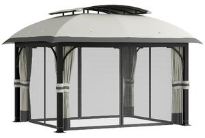 Gazebo da Giardino 395x330x294 cm con Zanzariere e Doppio Tetto in Metallo e Poliestere Grigio Chiaro