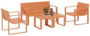 Set da Giardino 5 Pezzi con Divanetto 2 Poltroncine e 2 Tavolini in Polipropilene a Doghe Arancione
