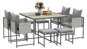 Set da Giardino 9 Pezzi Tavolo da Pranzo 4 Sedie e 4 Sgabelli Grigio