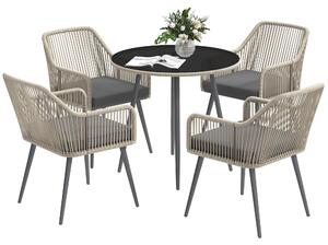 Set da Giardino 5 Pezzi con 4 Sedie e Tavolo Rotondo con Foro in Rattan e Acciaio Marrone e Grigio