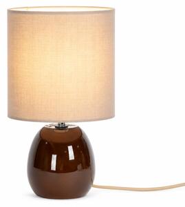 Lampada da tavolo Relaxdays, con base in vetro e paralume in tessuto, attacco E14, dimensioni 28 x 16 cm, lampada da comodino con cavo, ideale per la camera da letto, colore grigio/marrone