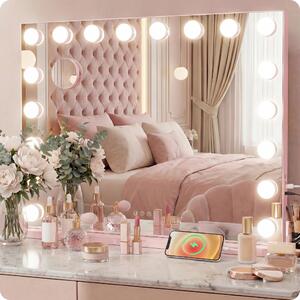 Specchio da Trucco Hollywood 80x62cm con Luci LED Mini Specchio Ingranditore 10X USB-C Rosa