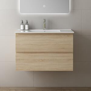 Kamalu mobile bagno 80 cm lavabo integrato legno chiaro | kam-hr80