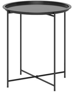 Tavolino da Giardino Pieghevole con Vassoio Rimovibile Ø46x50 cm in Acciaio Nero
