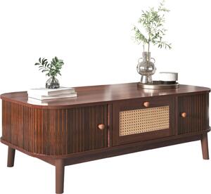 Tavolino in stile country Fortuna Lai 110 x 55 x 38,5 cm - Tavolino con cassetti e ante in rattan - Marrone