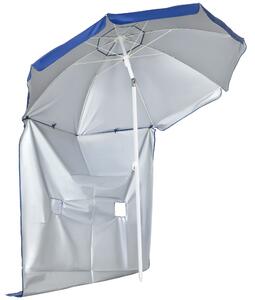 Ombrellone da Spiaggia Inclinabile con Tendine Laterali Ø191x211 cm in Poliestere e Acciaio Blu e Bianco