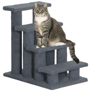 Scaletta per Gatti a 4 Gradini 61x41x60 cm con Rivestimento in Peluche Grigio