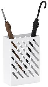 Portaombrelli di Design 28x14x41 cm con Vaschetta Raccogli Gocce e 4 Ganci in Metallo Bianco