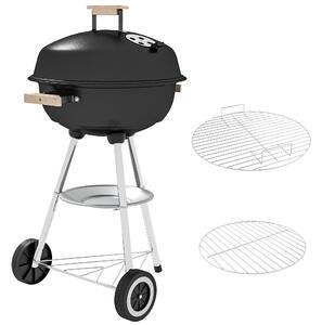 Barbecue a Carbonella con Griglia in Acciaio Coperchio e Prese d'Aria e Ruote Nero