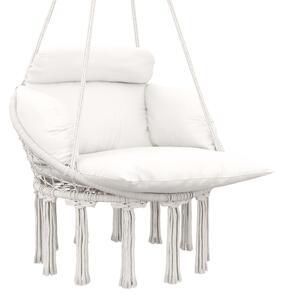 Amaca Poltrona Sospesa in Stile Boho 80x60x40 cm con Cuscino Bianco Crema