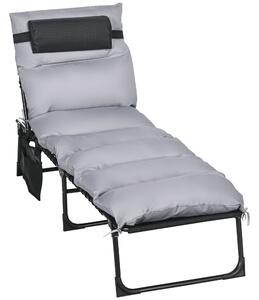 Lettino Prendisole da Giardino Pieghevole 58x189x32,5 cm con Cuscino e Tasca Laterale Grigio Chiaro