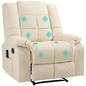 Poltrona massaggiante 700-124V91CW, poltrona relax, 8 punti di vibrazione, funzione reclinabile, pelle artificiale, bianco crema, 94 x 99 x 99 cm