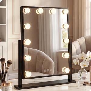 Specchio da Trucco Hollywood Nero 47x36 cm - Specchio Make-Up 12 LED Luce Regolabile con Specchietto Ingranditore 10X