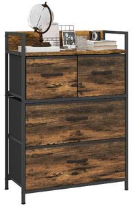 Cassettiera 4 Cassetti Design Industriale 60x29x85 cm in Acciaio Legno e Tessuto Marrone e Nero