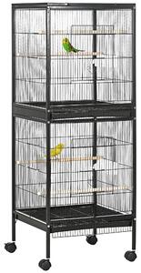 Gabbia Voliera per Uccelli per Interni 51,5x50x140 cm con Ruote e Vassoi Estraibili Nero