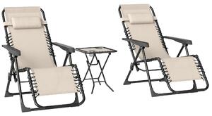 Set 2 Sedie Sdraio a Gravità Zero Pieghevoli e Tavolino Beige