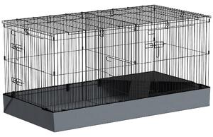Gabbia per Animali Piccoli 2 in 1 121x61x61 cm con Coperchio Rimovibile e Sezioni Separate Nero