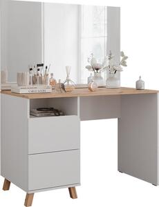 Tavolo da toeletta Vicco Karen Bianco/Rovere artigianale 110 cm con specchio, Model 56528