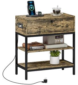 Tavolino da Soggiorno Stile Industriale 60x30x665 cm con Cassetto e Ripiani in Legno e Metallo Nero
