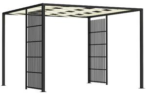 Pergola Gazebo da Giardino 295x295x210 cm Copertura Ondulata e Pannelli Laterali in Metallo Nero