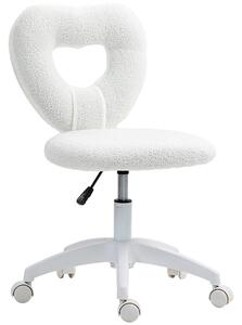 Sedia da Ufficio 45x56x78-88 cm con Schienale a Cuore in Velluto Teddy e Plastica Bianco