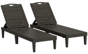 Set 2 Lettini Prendisole con Schienale Regolabile Effetto Rattan a Doghe Nero