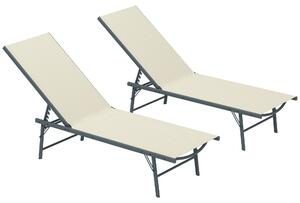 Outsunny Set di 2 lettini prendisole sdraio pieghevole textilene da giardino regolabile 54 x 164 x 84 cm crema | Aosom Italy