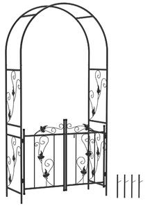 Arco da Giardino con Cancello 107x45x217 cm Traliccio per Piante Rampicanti in Metallo Nero