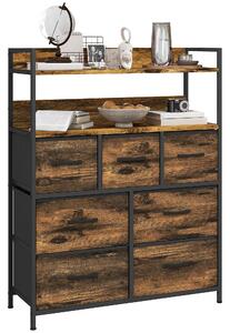 Cassettiera Stile Industriale con 7 Cassetti in Tessuto Rimovibili 79x29x101 cm Struttura in Legno e Acciaio Marrone e Nero