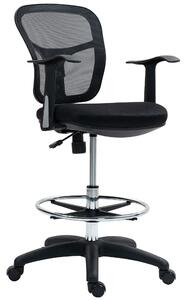 Sedia Girevole 55x58x94 cm con Anello Poggiapiedi e Schienale Ricurvo Nero