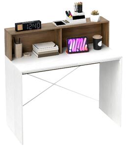 Scrivania PC Moderna 110x50x102,6 cm con Piano Rialzato Bianco e Noce