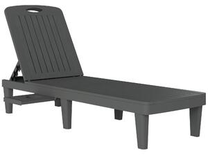 Outsunny Set di 2 lettini da giardino in plastica PP con vassoio laterale, reclinabili in 5 posizioni, grigio | Aosom Italy