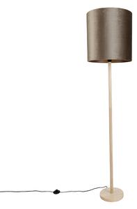 Lampada da terra in legno con paralume in velluto color talpa 40 cm - Mels