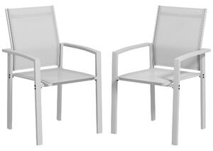 Set 2 Sedie da Giardino Impilabili 56x58x89 cm in Acciaio e Textilene Grigio Chiaro