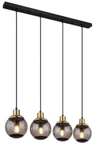 Lampada a sospensione, metallo, finitura nera opaca, vetro, 4 luci