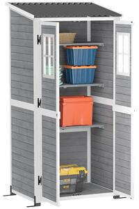 Armadio Porta Attrezzi da Esterno 91x69x185-192H cm Tetto inclinato in Plastica in Legno Grigio