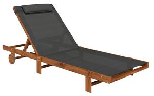 Lettino Prendisole 84x200x101 cm Schienale Regolabile su 4 Posizioni in Legno e Textilene Nero