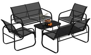 Set 5 Pezzi da Esterno 2 Divani 2 Poltrone e Tavolino con Piano in Vetro Nero