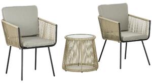 Set da Giardino 2 Sedie in Stile Boho e Tavolino in Vetro in Rattan Caffè