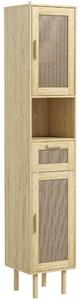 HOMCOM Mobiletto bagno colonna stoccaggio bagno con porte in rattan cassetto 2 armadi 32 x 30 x 170 cm rovere