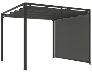 Gazebo Pergola da Giardino 300x300x227 cm con Telo Retrattile e Tenda a Rullo Grigio Scuro