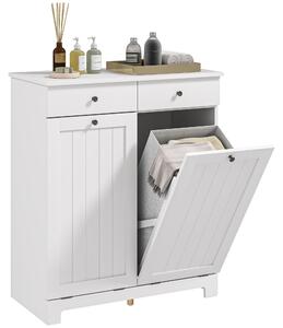 Mobile Portabiancheria da Bagno 78x38x90 cm con 2 Ceste Rimovibili Cassetti e Ante a Ribalta Bianco