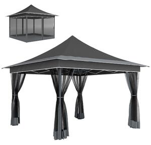 Gazebo da Giardino Pop Up 357x357x310 cm Altezza Regolabile e Zanzariere Grigio Scuro